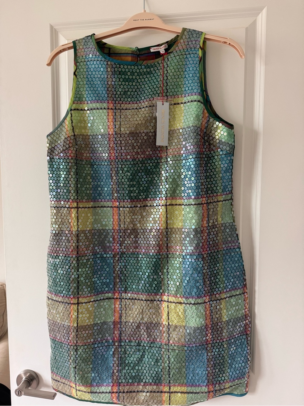Sequin Plaid Mini Dress in Multi Green by Trina Turk